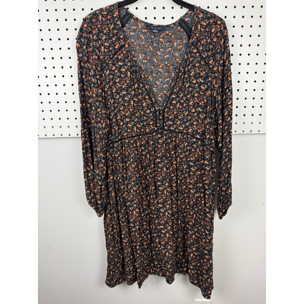 American Eagle Floral Babydoll Dress L Boho Prairie Cottagecore Peasant